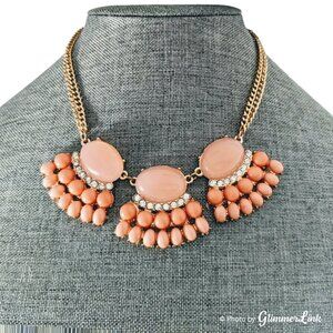 Light Pink Peach Gold Tone Jeweled Statement Necklace
